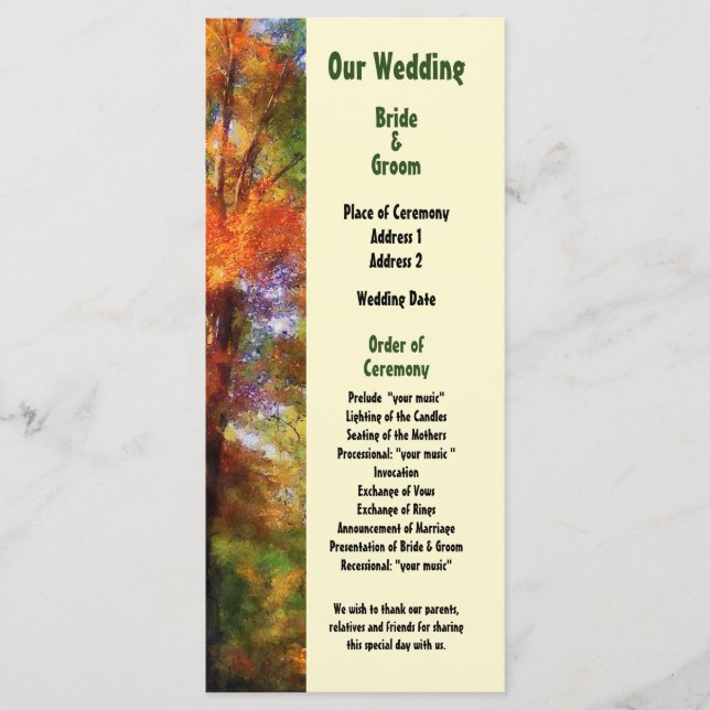 Autumn Woods Wedding Program (Front)