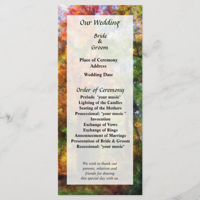 Autumn Woods Wedding Program (Front)