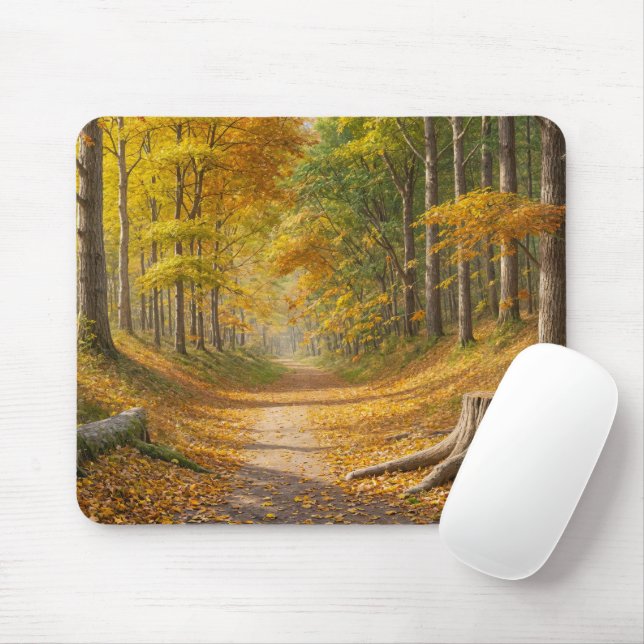Autumn Woods With Dirt Path Mouse Pad (With Mouse)