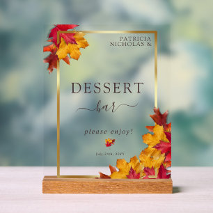 Autumn Woody Brown & Elegant Golden Dessert Bar Acrylic Sign