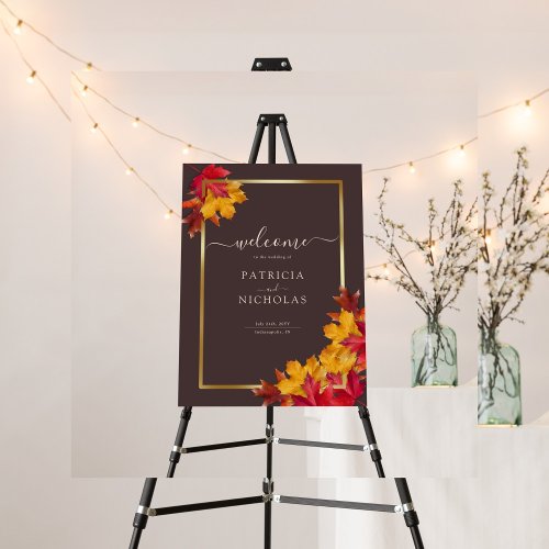 Autumn Woody Brown  Elegant Golden Frame Wedding  Foam Board