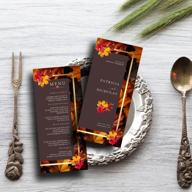 Autumn Woody Brown & Elegant Golden Frame Wedding Menu (Creator Uploaded)