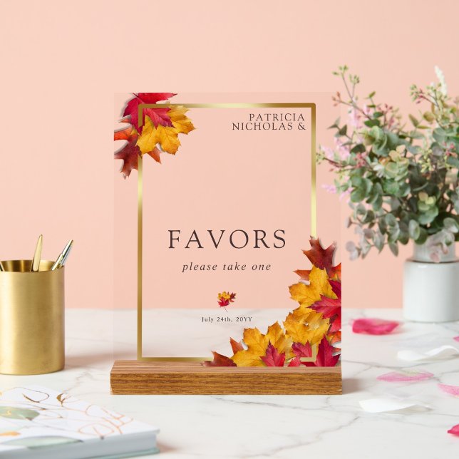Autumn Woody Brown & Elegant Golden Wedding Favors Acrylic Sign (Creator Uploaded)