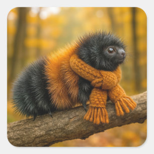 Autumn Woolly Bear Caterpillar Wearing a Scarf Square Sticker