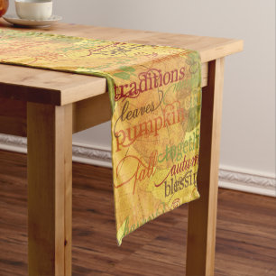 Autumn words and leaves   long table runner