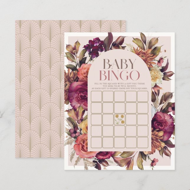 Autumn Wreath Arch Pink Baby Shower Bingo Game (Front/Back)