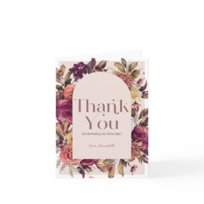 Autumn Wreath Arch Pink Baby Shower Thank You Card