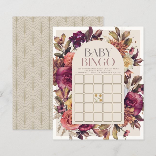 Autumn Wreath Arch Tan Baby Shower Bingo Game (Front/Back)