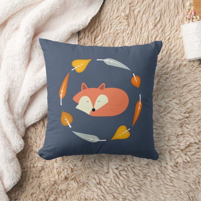 Autumn Wreath Baby Red Fox Throw Pillow (Blanket)