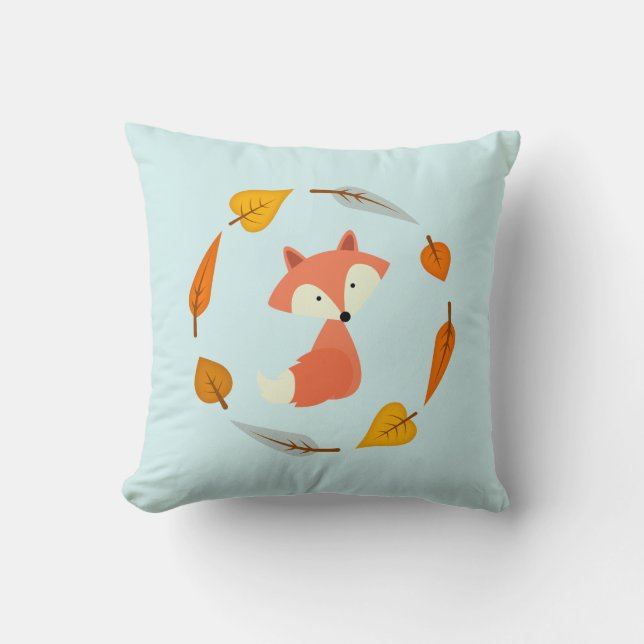 Autumn Wreath Baby Red Fox Throw Pillow (Front)