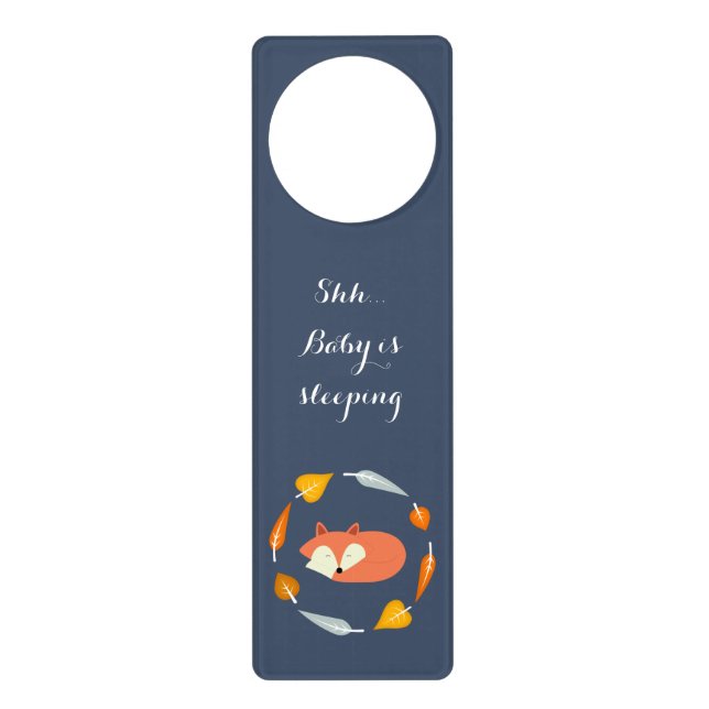 Autumn Wreath Baby Sleeping Fox Nursery Door Hanger (Front)