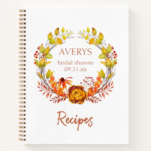 Autumn Wreath Bridal Recipes Notebook