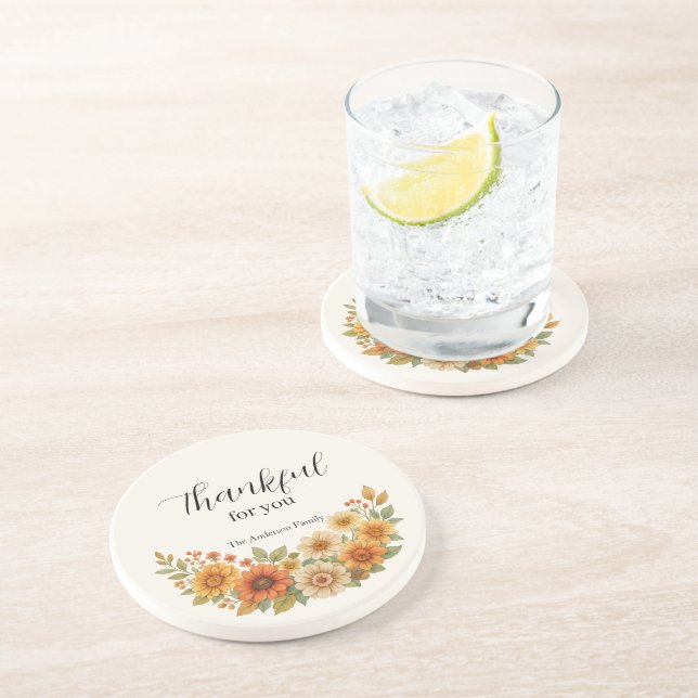 Autumn Wreath – Fall Floral Thanksgiving Coaster (Side)