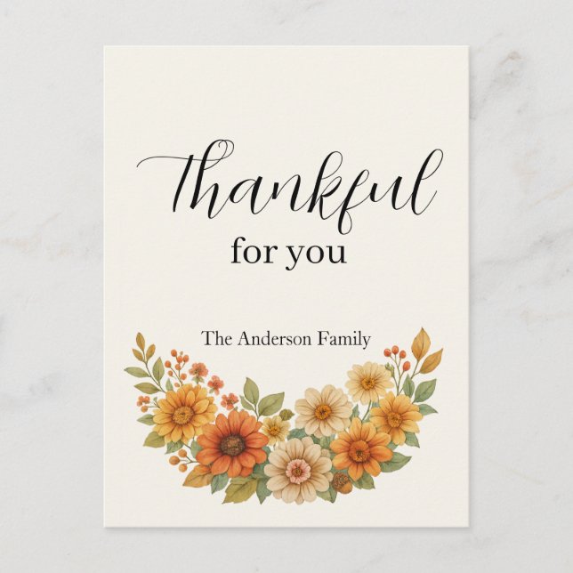 Autumn Wreath – Fall Floral Thanksgiving Holiday Postcard (Front)