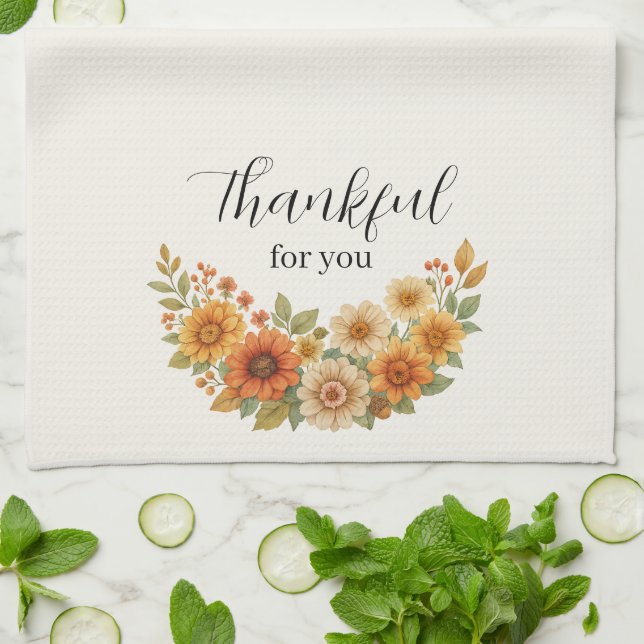 Autumn Wreath – Fall Floral Thanksgiving Kitchen Towel (Folded)