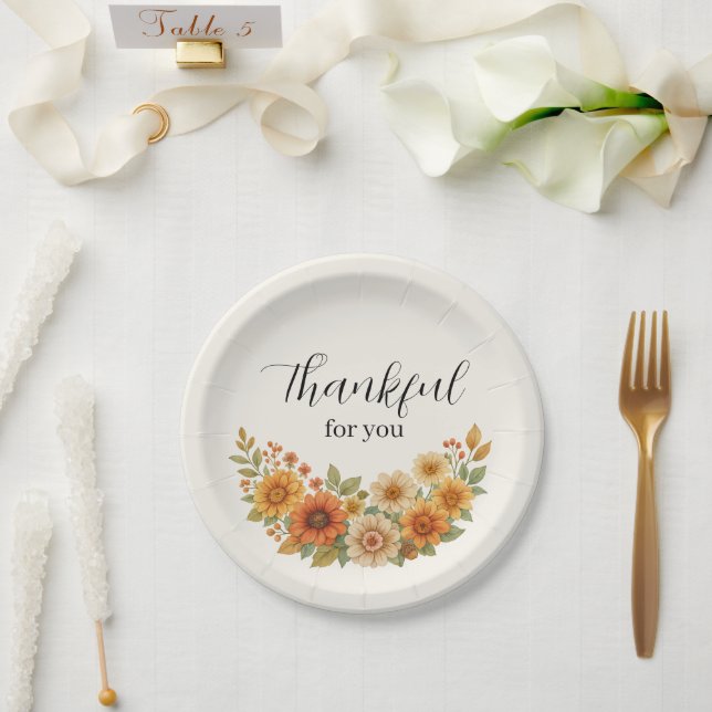 Autumn Wreath – Fall Floral Thanksgiving Paper Plates (Wedding)