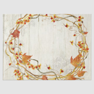 Autumn Wreath Fall Leaves Rustic Barn Wood Tissue Paper