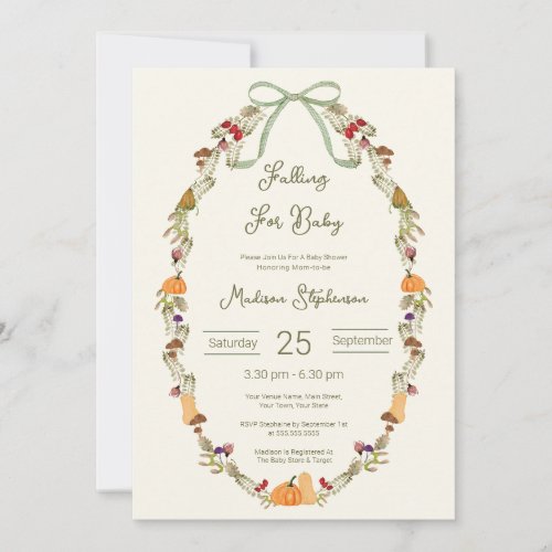 Autumn Wreath Falling for Baby Shower All In one Invitation