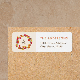 Autumn Wreath Family Name Monogram Return Address Label