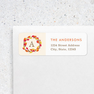 Autumn Wreath Family Name Monogram Return Address Label