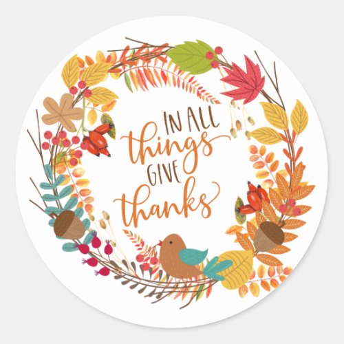 Autumn Wreath Give Thanks Classic Round Sticker