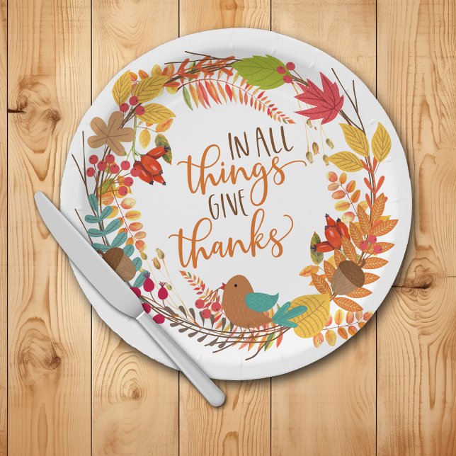 Autumn Wreath Give Thanks Paper Plates (Creator Uploaded)
