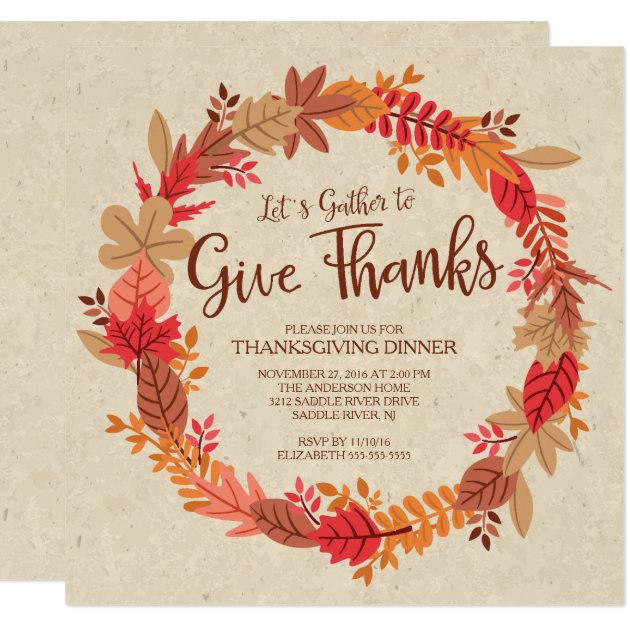 Autumn Wreath Give Thanks Thanksgiving Dinner Card