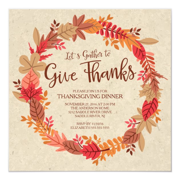 Autumn Wreath Give Thanks Thanksgiving Dinner Card