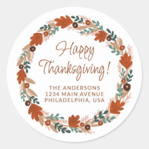 Autumn Wreath Happy Thanksgiving Classic Round Sticker