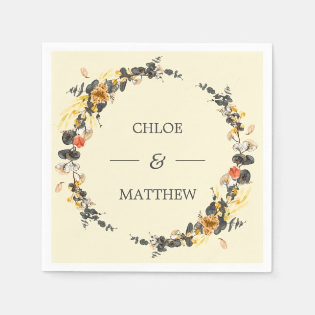 Autumn Wreath | Modern Wedding Custom Napkins (Front)