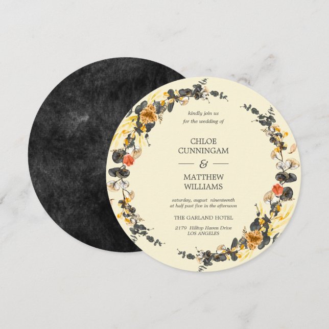 Autumn Wreath | Modern Wedding Round Invitation (Front/Back)