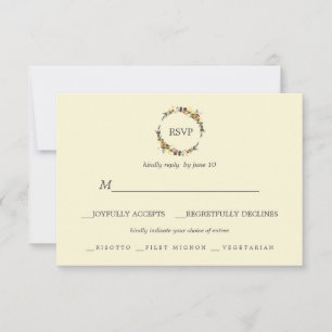 Autumn Wreath   Modern Wedding RSVP meal choice Card