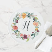 Autumn Wreath Monogram Cake Stand (Front)