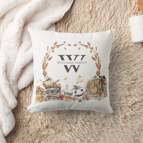 Autumn Wreath Monogram  Family Name Throw Pillow