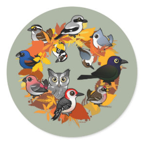 Autumn Wreath of North American Birds Classic Round Sticker