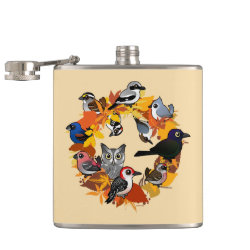 Autumn Wreath of North American Birds Vinyl Wrapped Flask, 6 oz.