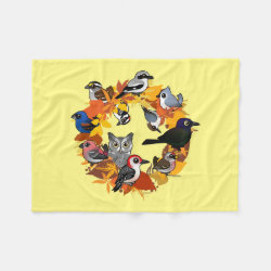 Autumn Wreath of North American Birds Fleece Blanket, 30