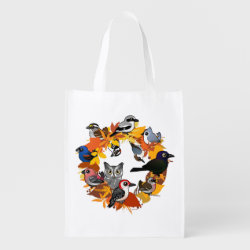 Autumn Wreath of North American Birds Reusable Grocery Bag