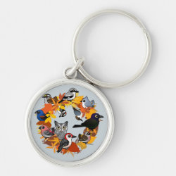 Autumn Wreath of North American Birds Premium Round Keychain