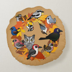 Autumn Wreath of North American Birds Round Throw Pillow (16