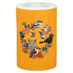 Autumn Wreath of North American Birds Toothbrush Holder and Soap Dispenser Set