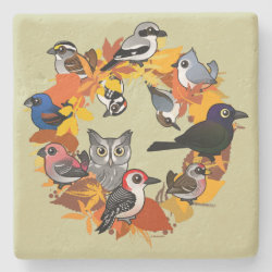 Autumn Wreath of North American Birds Limestone Coaster