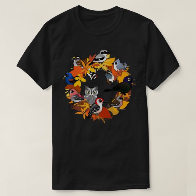Autumn Wreath of North American Birds T-Shirt (Design Front)