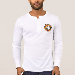 Autumn Wreath of North American Birds Men's Canvas Henley Long Sleeve Shirt