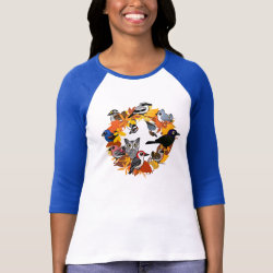 Autumn Wreath of North American Birds Ladies Raglan Fitted T-Shirt