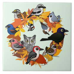 Autumn Wreath of North American Birds Large Tile (6
