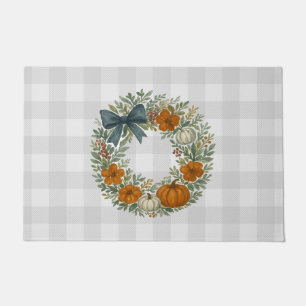 Autumn Wreath Painting Buffalo Check Pattern Gray Doormat