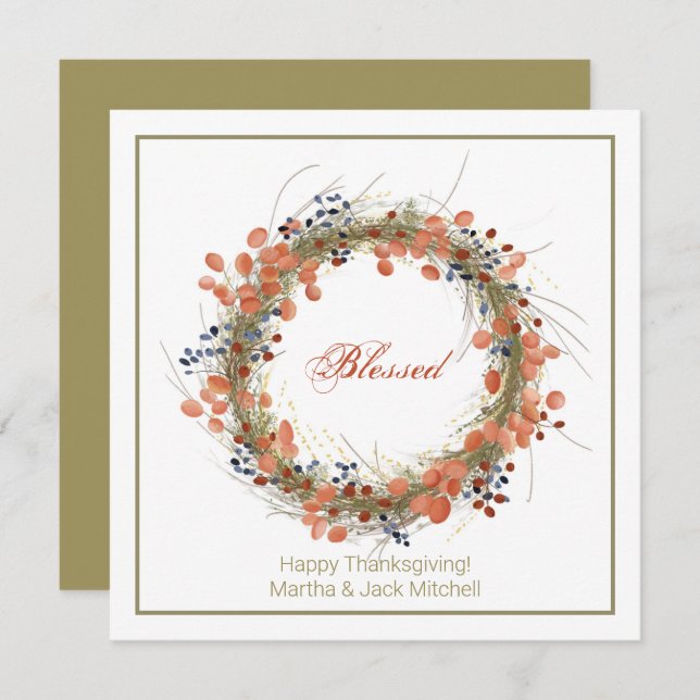 Autumn Wreath Personalized Thanksgiving Note Card (Front/Back)