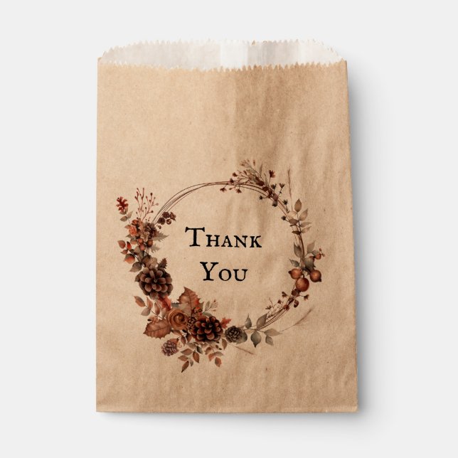 Autumn Wreath Rustic Wedding Thank You Favor Bag (Front)