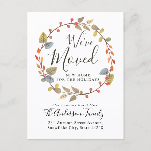 Autumn Wreath Weve Moved New Home Holiday Moving Announcement Postcard